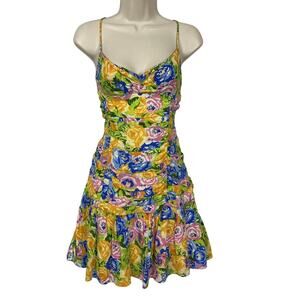 Zara Dress Womens XL Garden Bloom Floral Ruched Babydoll Mini Sundress Summer